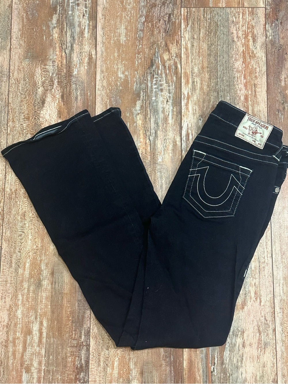 True Religion Women's Dark Wash Bootcut Jeans with Contrast Stitching